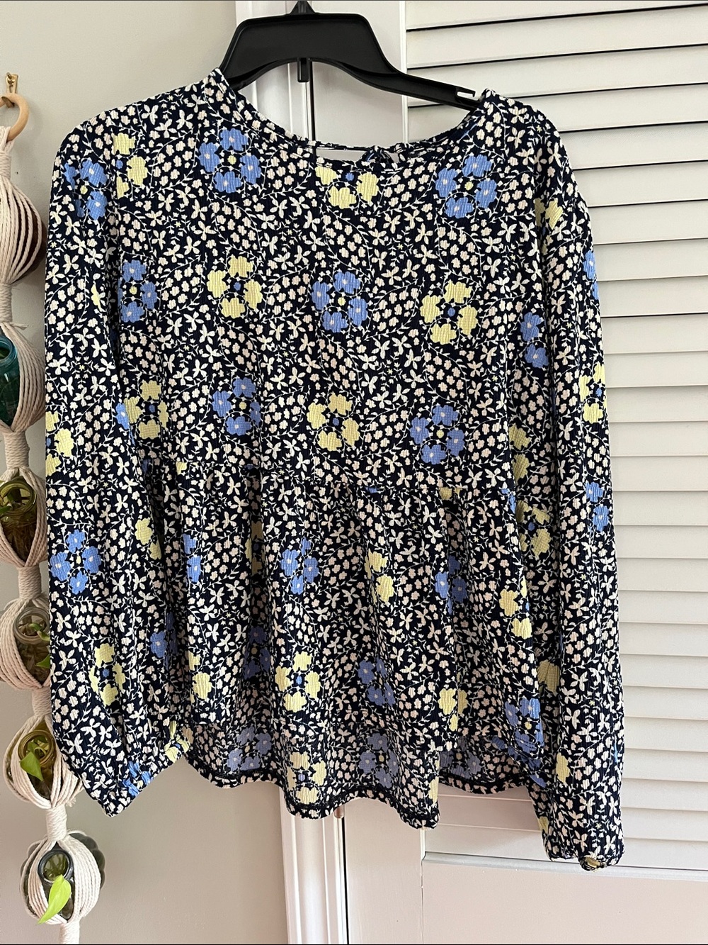 LOFT Navy Floral Peplum Blouse with Blue & Yellow Flowers